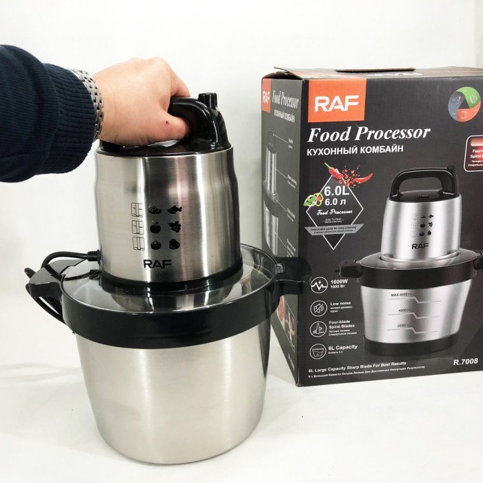 Кухонний блендер подрібнювач RAF R.7008 6 л 600 Вт, Потужний подрібнювач з чашею нержавіюча сталь