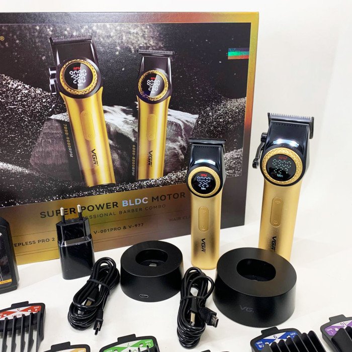Набір VGR 2 в 1 V-001 V-977 GOLD, акумуляторна машинка для стрижки та триммер. Колір: золотий