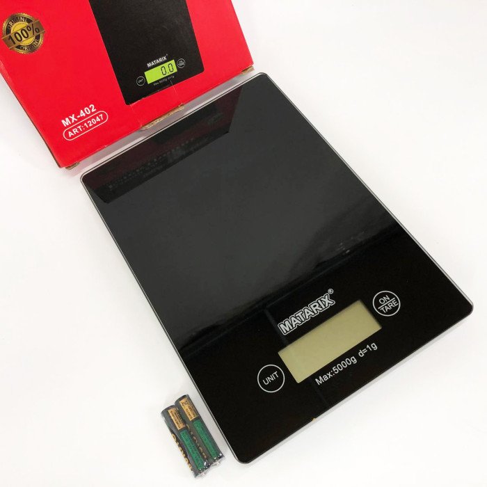 Ваги кухонні MATARIX MX-402 5 кг з дисплеєм, Компактні кухонні ваги для їжі. Колір: чорний