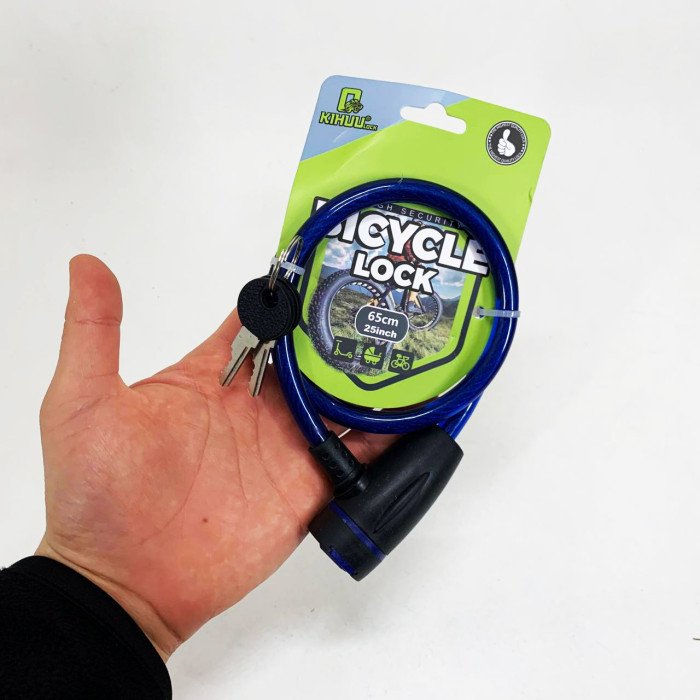 Замок велосипедний KIHUU LOCK 187, 10*65 тросовий, 2 ключі. Колір: синій