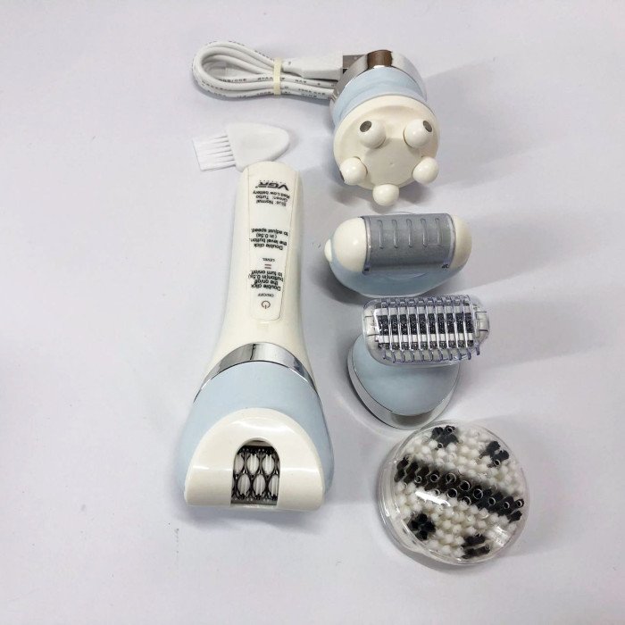 Епілятор жіночий з триммером VGR V-703 5в1 для видалення волосся на тілі акумуляторна пемза масажна насадка