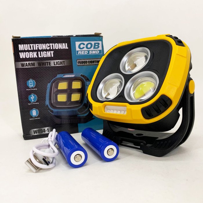 Прожектор ліхтар кемпінг W891-1-3COB(White+Yellow)+5SMD(Red) Power bank