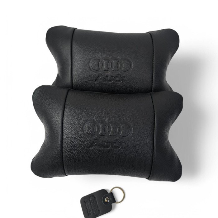 Набір шкіряних подушок Audi + брелок у подарунок, подушки на підголовник у авто