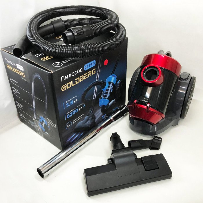 Пилосос вакуумний з контейнером для збирання пилу на 3 л GOLDBERG GB-9903 6200 Вт Потужний. Колір: червоний