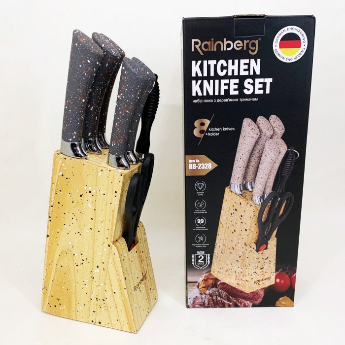 Набір ножів із нержавіючої сталі з основою Rainberg RB-2328 Gray