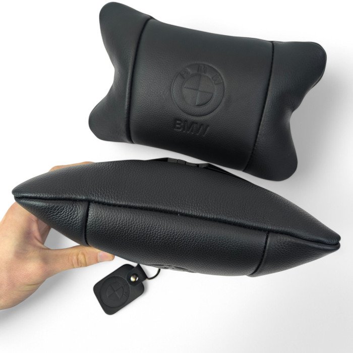 Преміальний набір автоподушок BMW із натуральної шкіри – подушки + брелок