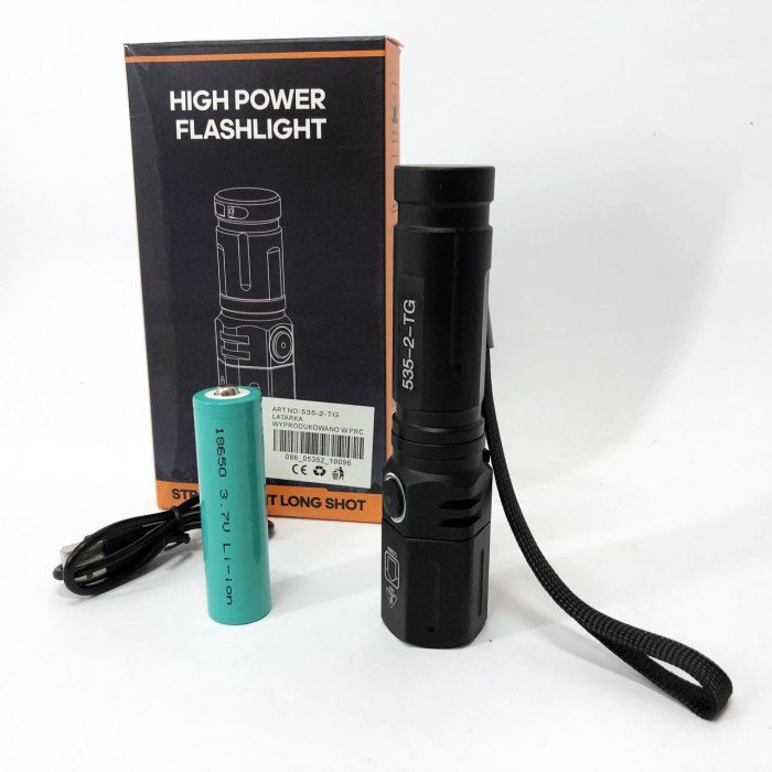 Ліхтар ручний акумуляторний PLD-535-2 з ремінцем, Ліхтарик світлодіодний для туриста, Сильний ліхтарик