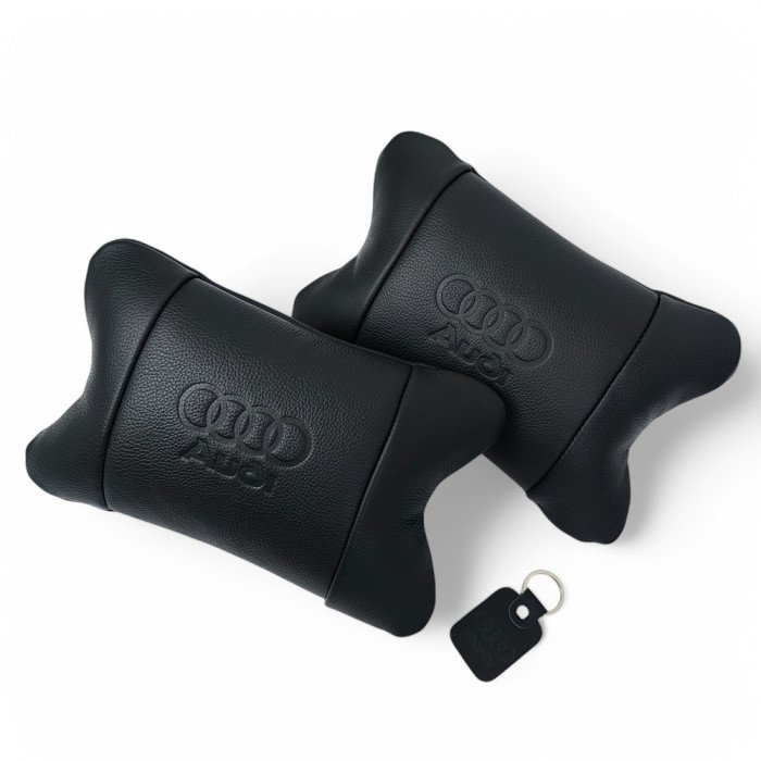 Набір шкіряних подушок Audi + брелок у подарунок, подушки на підголовник у авто