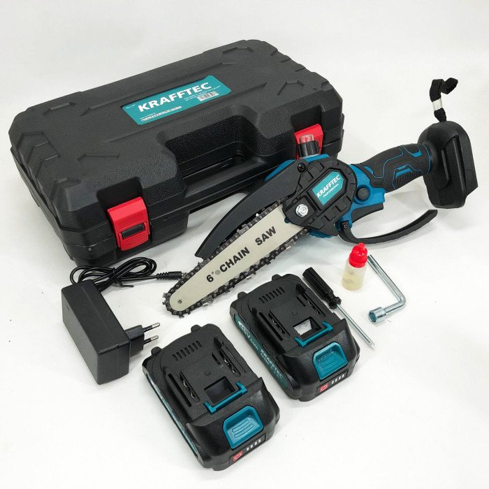 Акумуляторна ланцюгова міні пила 15 см у кейсі Krafftec (36V 4 Ач) + 2 акумулятори та індикатором заряду
