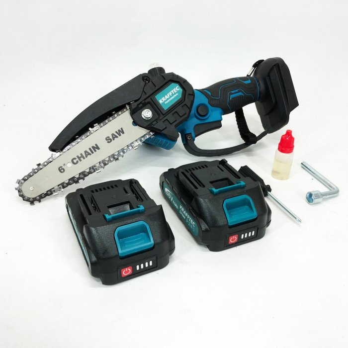 Акумуляторна ланцюгова міні пила 15 см у кейсі Krafftec (36V 4 Ач) + 2 акумулятори та індикатором заряду