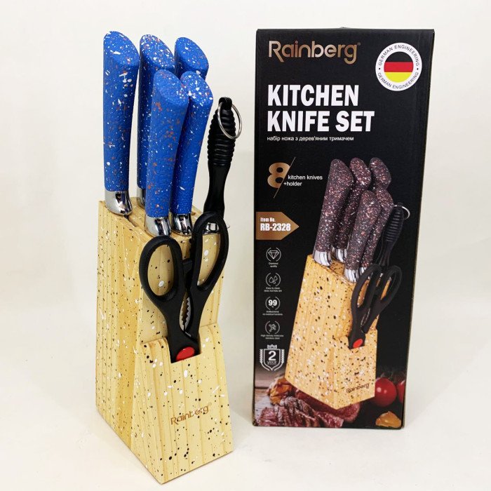 Набір ножів із нержавіючої сталі з основою Rainberg RB-2328 Blue