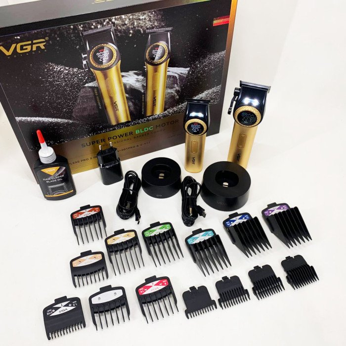 Набір VGR 2 в 1 V-001 V-977 GOLD, акумуляторна машинка для стрижки та триммер. Колір: золотий