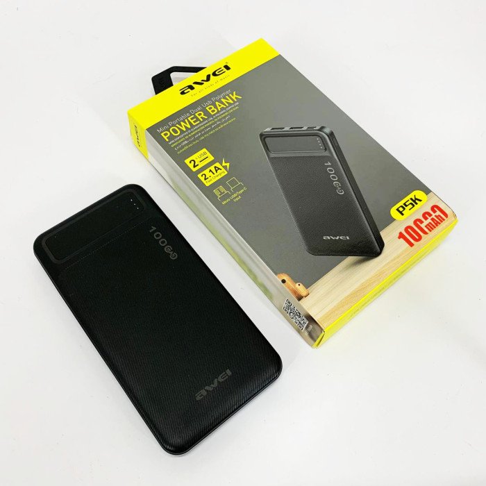 Power Bank Awei P5K 10000 mah Портативне зарядне УМБ 2xUSB чорний