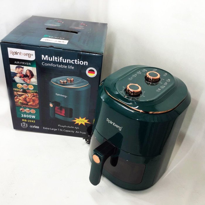Аерофрітюрниця для дому з таймером Rainberg RB-2242 на 6 л безмасляна фритюрниця 3800 Вт. Колір: зелений