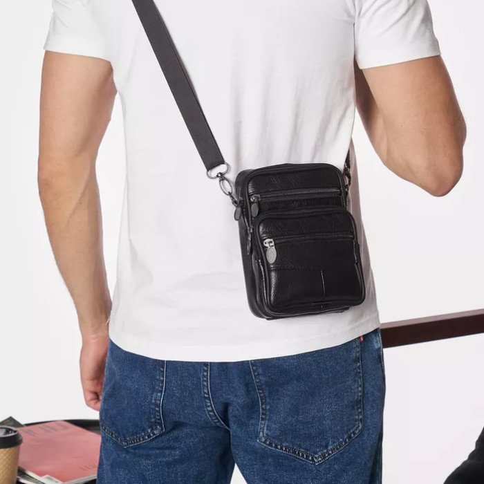Стильна чоловіча сумка через плече з натуральної шкіри, компактний розмір, багато відділень