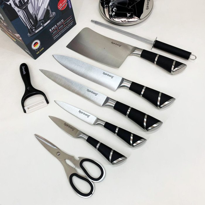 Набір кухонних ножів Rainberg RB-2499 8 предметів на підставці, що обертається Смуги