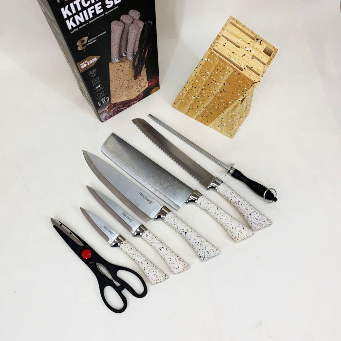 Набір ножів із нержавіючої сталі з основою Rainberg RB-2328 White