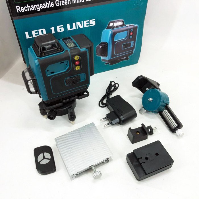 Рівень лазерний лінійний нівелір акумуляторний Laser 4D, 16 ліній, робоча відстань 30м, у валізі