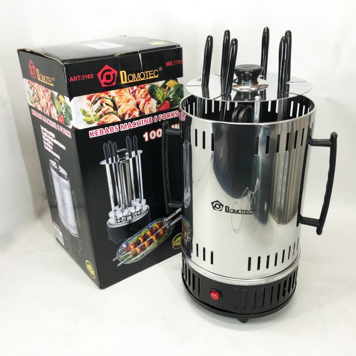 Шашличниця електрична Domotec MS-7781 на 6 шампурів 1000Вт вертикальна з нержавіючої сталі