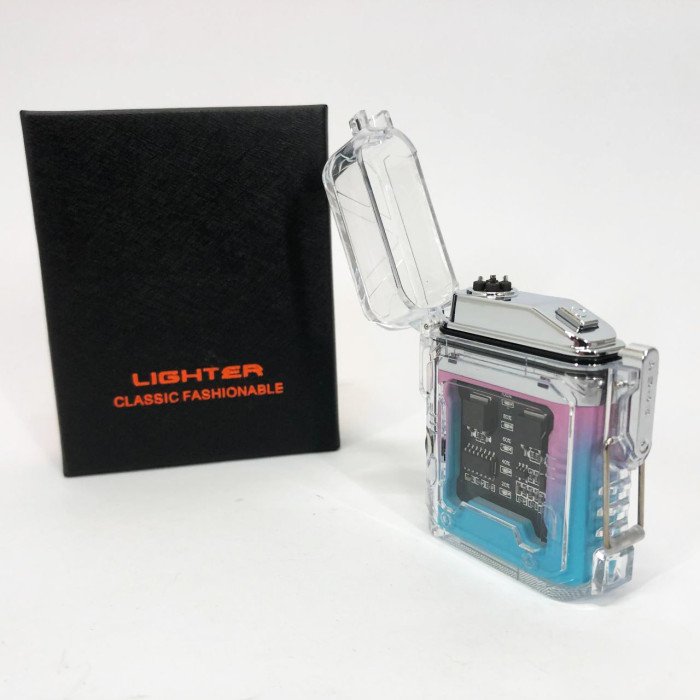 Дугова електроімпульсна запальничка із ліхтариком водонепроникна HL-517, вітрозахисна. Колір: рожевий