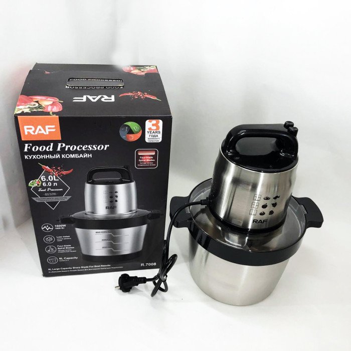 Кухонний блендер подрібнювач RAF R.7008 6 л 600 Вт, Потужний подрібнювач з чашею нержавіюча сталь