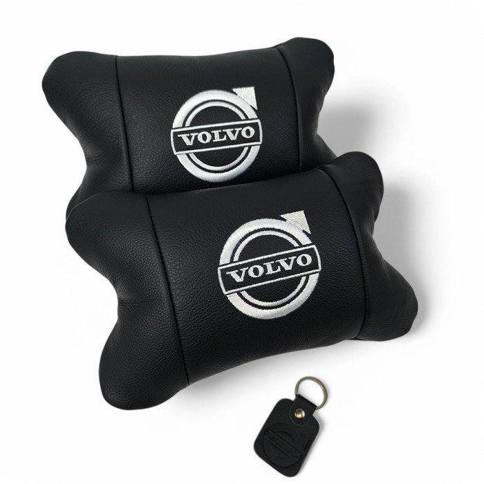 Набір шкіряних подушок Volvo + брелок у подарунок, Автоподушки Volvo з вишивкою