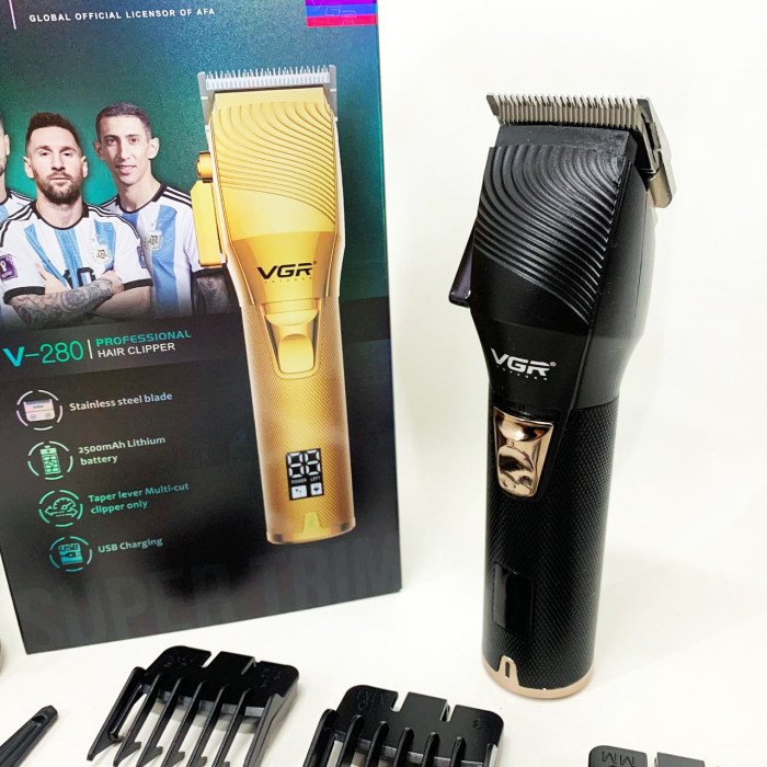 Акумуляторна машинка для стрижки волосся VGR V-280 з дисплеєм та насадками якісна. Колір: чорний