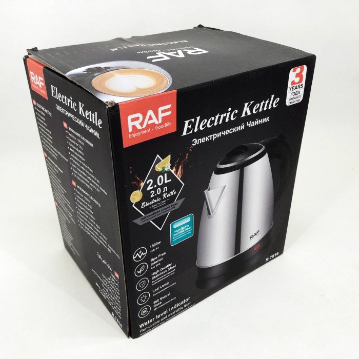 Електрочайник RAF R.7816 металевий дисковий 2 л 2200 Вт, Потужний кухонний чайник