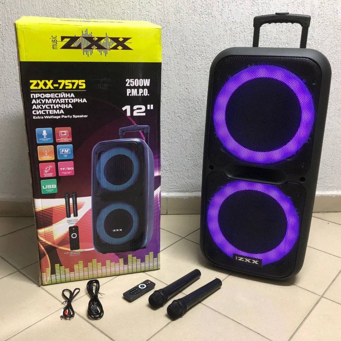 Акустична переносна колонка ZXX-7575 300 Вт акумуляторна з мікрофонами 80х39х33 см