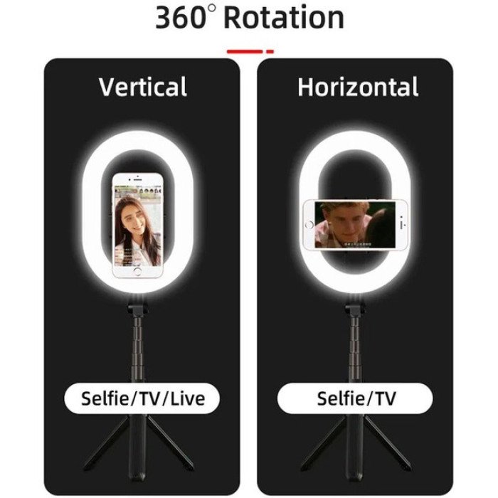 Монопод-штатив для селфі з кільцевою LED лампою Selfie Stick A8 телескопічний з пультом та Bluetooth