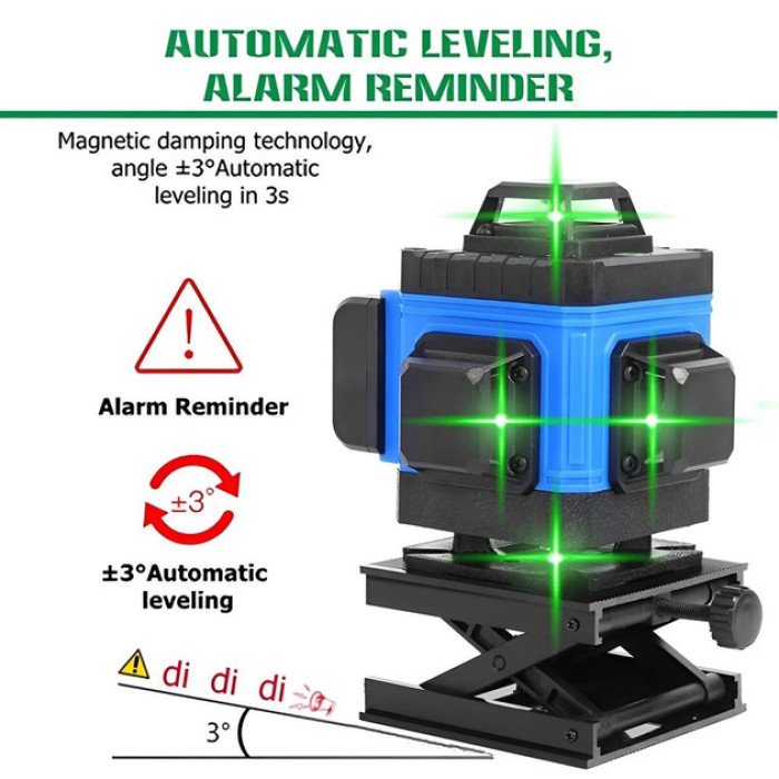 Рівень лазерний лінійний нівелір акумуляторний Laser 4D, 16 ліній, робоча відстань 30м, у валізі