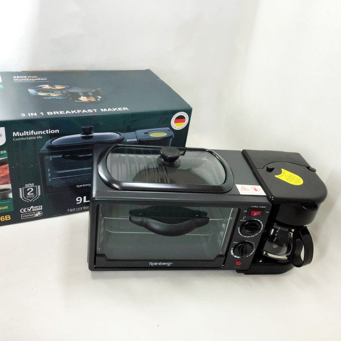 Електрична піч для сніданку 3в1 Rainberg RB-2286B 3800 Вт (піч, кавоварка, поверхня для смаження)