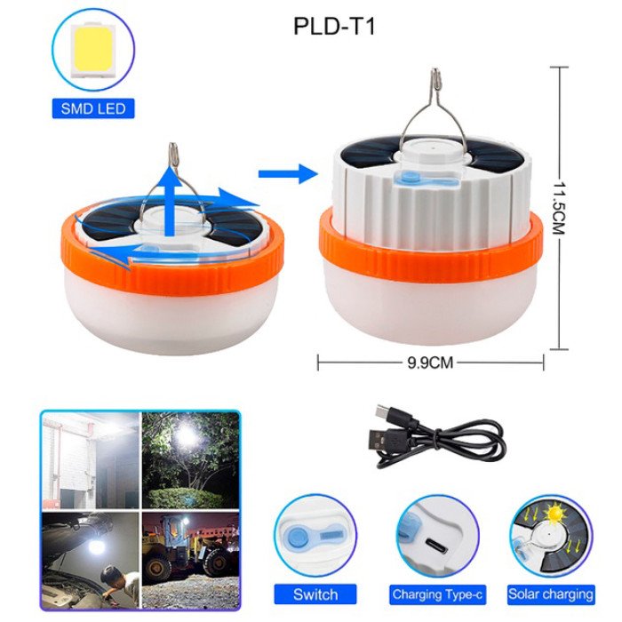 Світлодіодний ліхтар кемпінг на сонячній батареї T1-SMD