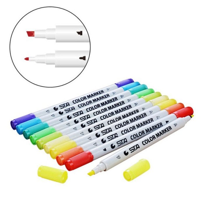 Професійний набір 24 ​​шт двосторонніх маркерів лінер+пензель з м'якою головкою на водній основі