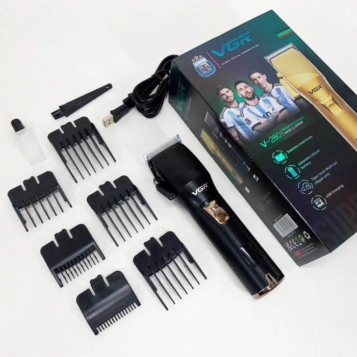 Акумуляторна машинка для стрижки волосся VGR V-280 з дисплеєм та насадками якісна. Колір: чорний