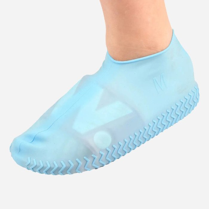 Багаторазові бахіли-чохли L (41-45 розмір) для взуття силіконові від води та бруду. Колір: блакитний