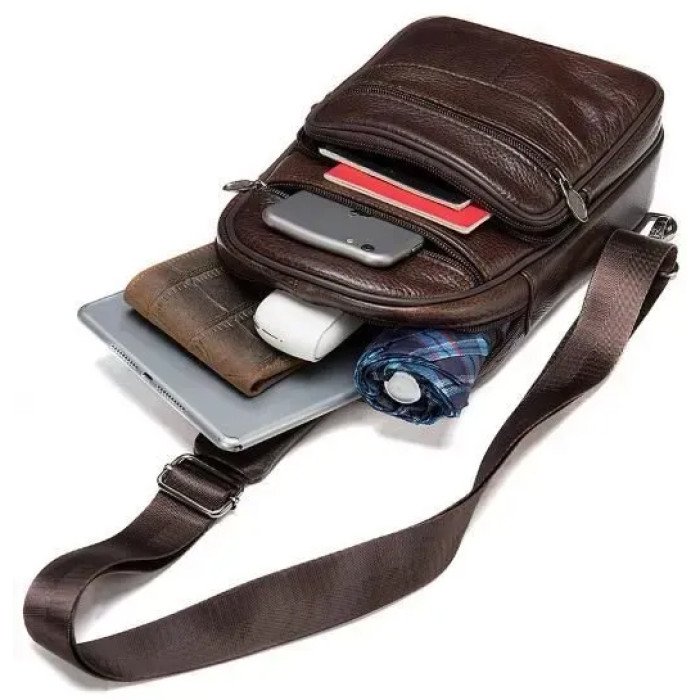 Стильна чоловіча шкіряна сумка слінг,середнього розміру з якісної італійської шкіри у фірмовій упаковці