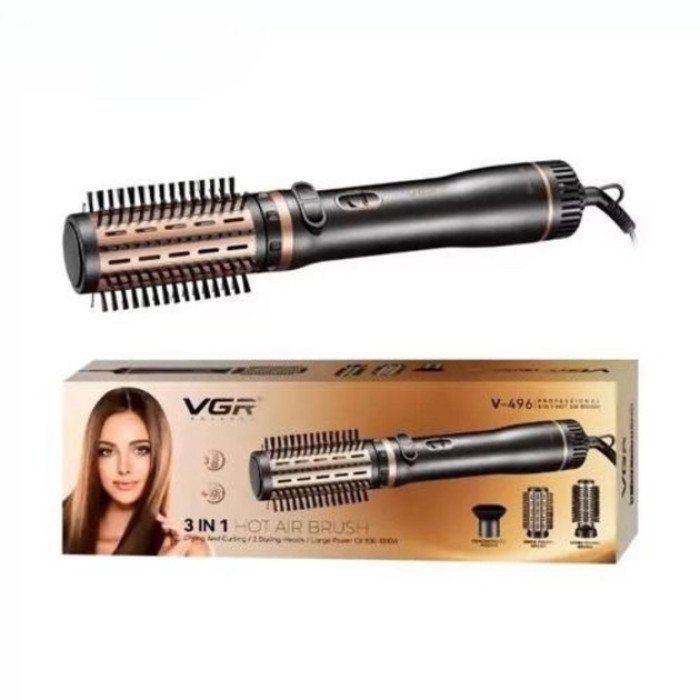 Електрична фен-щітка стайлер для укладання волосся 1000 Вт 3 режими VGR V-496 3 насадки