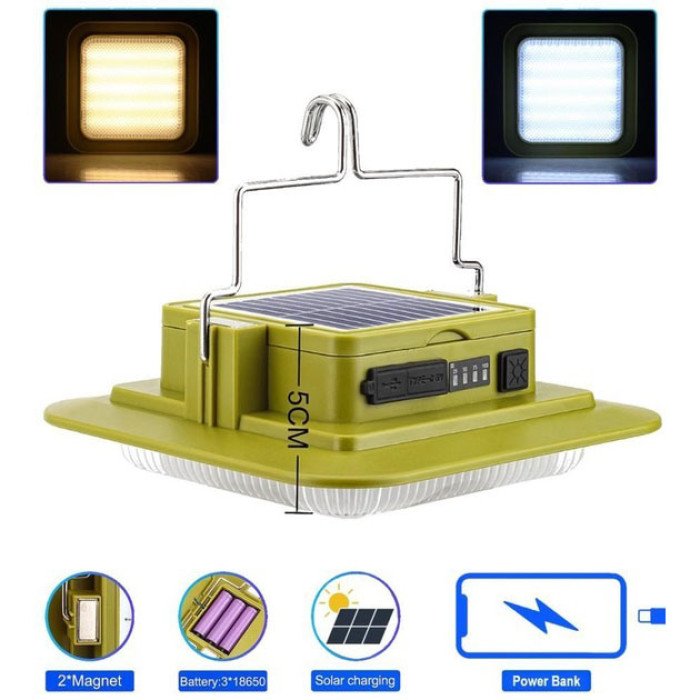 Світлодіодний ліхтар кемпінг на сонячній батареї 229L-SMD, 3 АКБ 18650, Power Bank