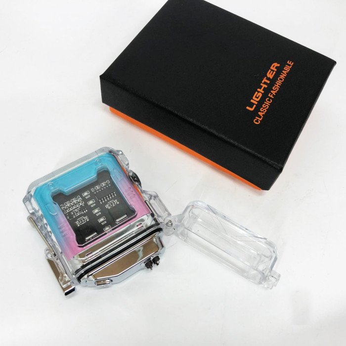 Дугова електроімпульсна запальничка із ліхтариком водонепроникна HL-517, вітрозахисна. Колір: рожевий