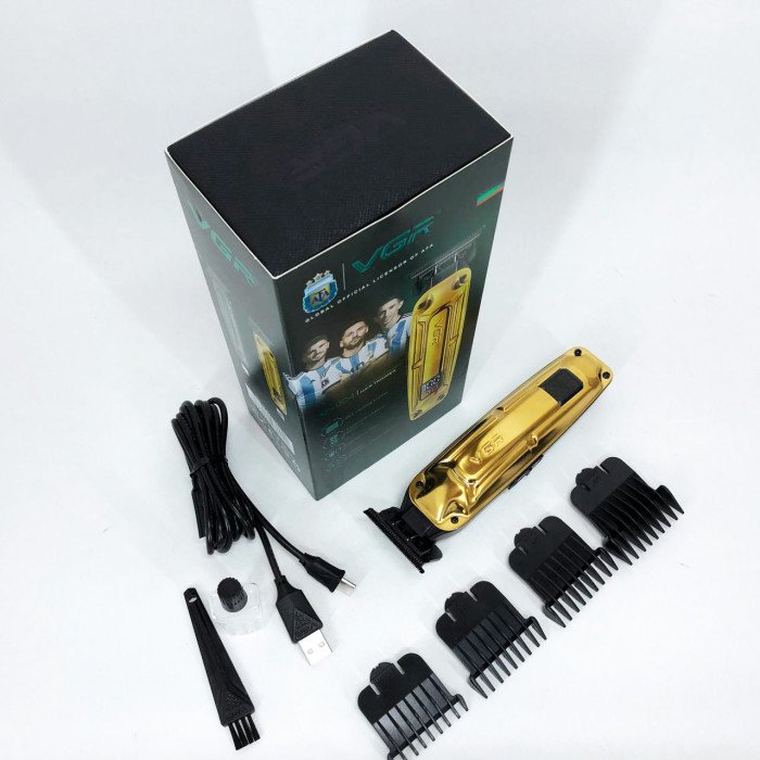 Акумуляторна машинка VGR V-904 для стрижки волосся VGR, машинка з дисплеєм та змінними насадками