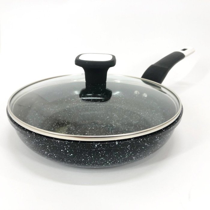 Сковорода UNIQUE UN-5144 22 см з кришкою темний граніт, Довговічні сковорідки, Ідеальна сковорода