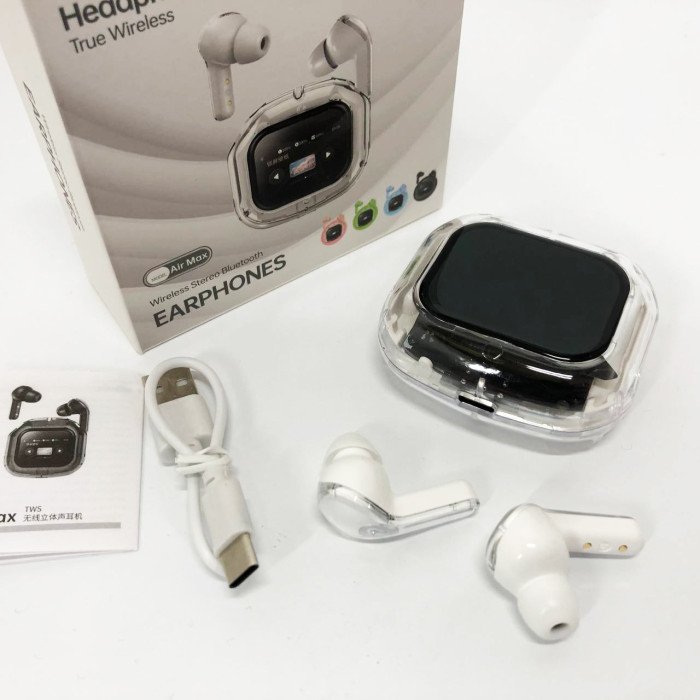Бездротові вакуумні навушники TWS з дисплеєм LED, вологозахист IPx4 Bluetooth 5.4 з кейсом. Колір: білий