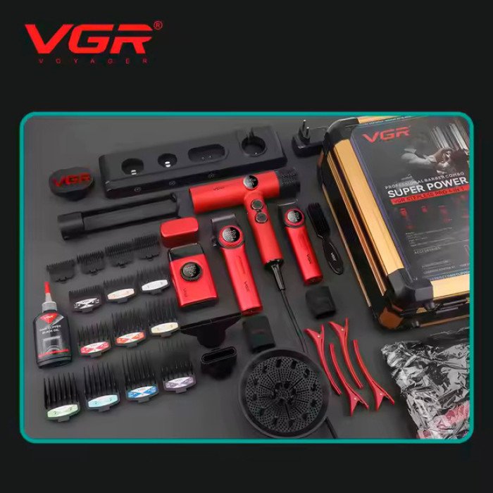 Набір VGR STEPLERSS RPO 4 IN 1 RED, триммер, машинка для стрижки, електробритва, фен