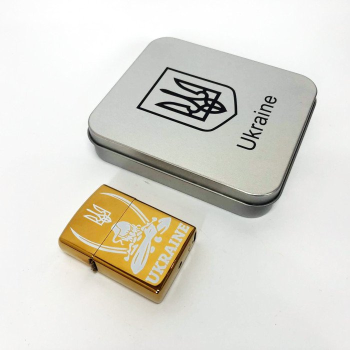 Дугова електроімпульсна запальничка USB Україна (металева коробка) HL-449. Колір: золотий