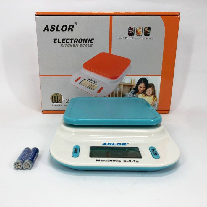 Ваги кухонні 109, 2 кг (0.1 г), термометр, електронні ваги для продуктів. Колір: блакитний