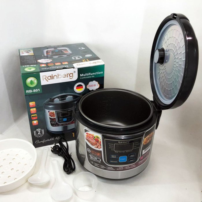 Мультиварка Rainberg RB-801 з 12 програмами 1500 Вт на 6 літрів, скороварка пароварка мультиварка