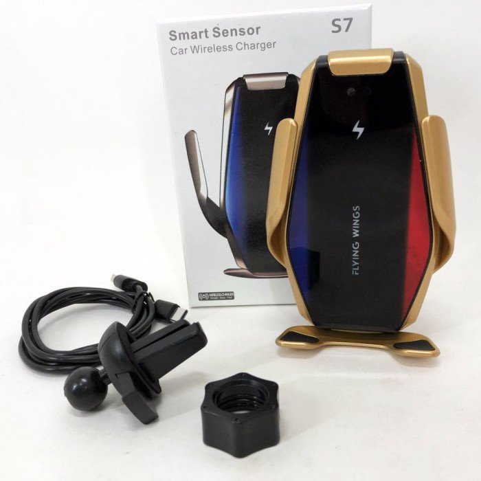 Автомобільний тримач S7 для телефону з швидкою зарядкою S7. Колір: золотий
