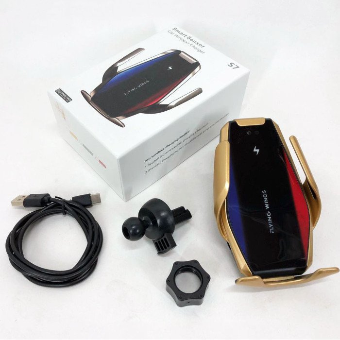 Автомобільний тримач S7 для телефону з швидкою зарядкою S7. Колір: золотий