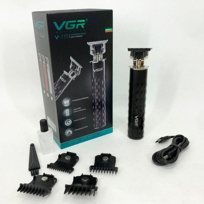 Машинка для стрижки з триммером VGR V-170 для волосся, вусів та бороди, бездротова зі змінними насадками